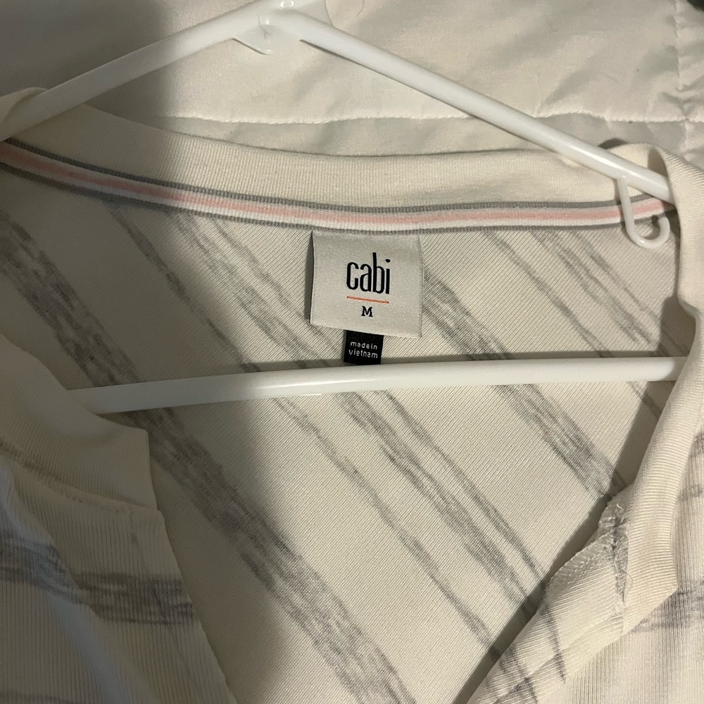 CAbi Cream and Gray Striped Blouse